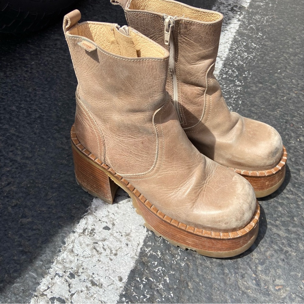 Destroy Platform Ankle Boots Leather Chunky Heel Y2K EU39 US 8.5 disco side zip